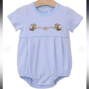 Trotter Street Kids Blue Striped Boys One Piece Bubble Romper Cowboy Rodeo